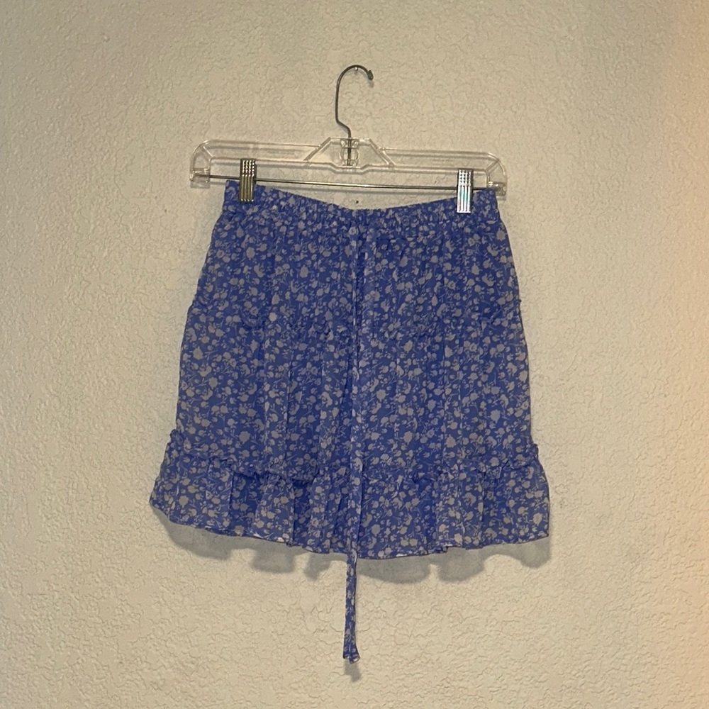 NWT Sienna Sky Blue Bubble Mini Skirt with Ruffled Tie Front